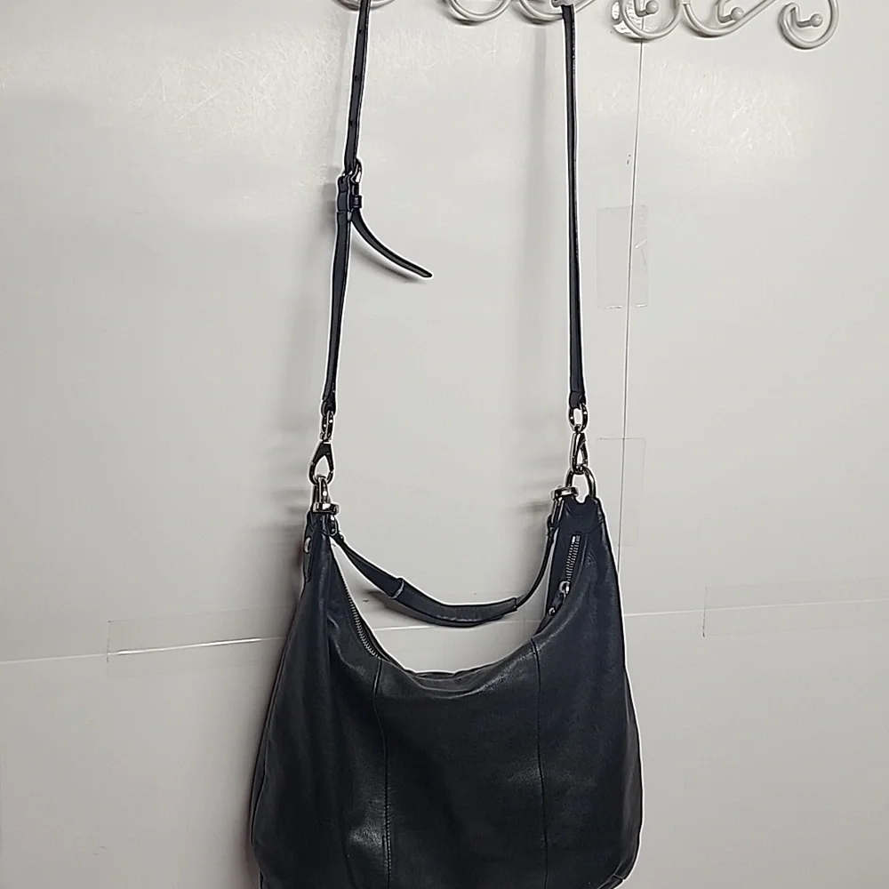 COACH Classic Black soft leather Crossbody Messenger Shoulder Hobo Saddlebag WOW